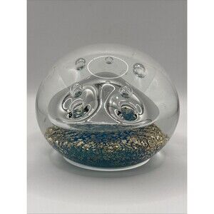 MCM Vintage Glass Crystal Ball Blown Dump Bubble Filled Sphere Gold Paperweight